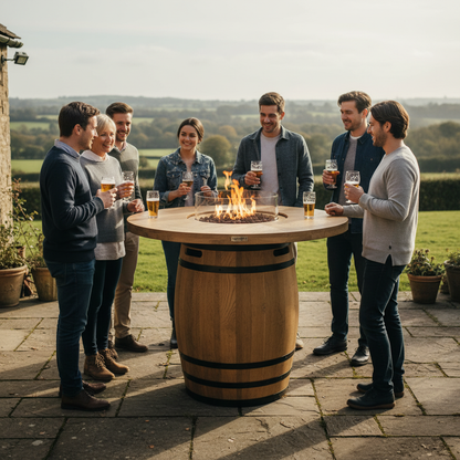 Elementi, Lafite Barrel Fire Table, Rustic Concrete Outdoor Propane, 45000 BTUs