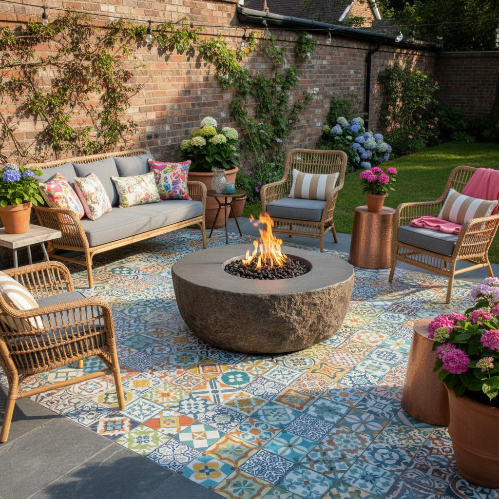 Fire bowl elevated angle funky patio