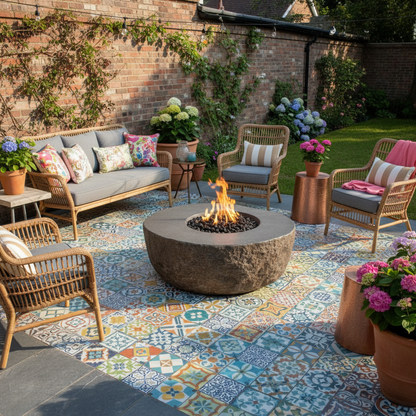 Fire bowl elevated angle funky patio