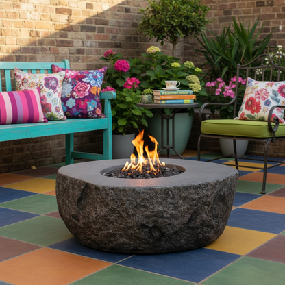 Fire bowl front angle funky patio