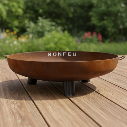 BonFeu BonBowl Plus 80 cm Fire Bowl – Rusty Brown Corten Steel Outdoor Fire Pit