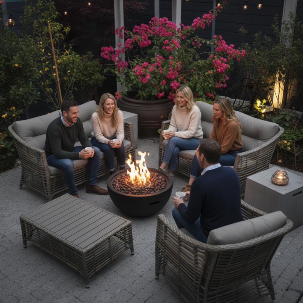 Elementi, Jefferson Fire Bowl, Glass-Fibre Reinforced Concrete Outdoor Propane, 40,000 BTUs
