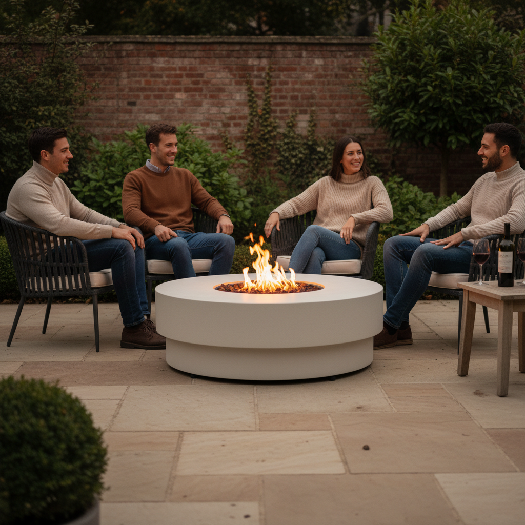 Happy Cocooning, Estate, Round 105cm, Gas Fire Table, Stone - Oyster beige