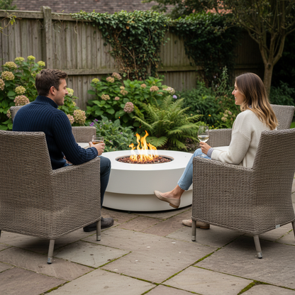 Happy Cocooning, Estate, Round 105cm, Gas Fire Table, Stone - Oyster beige