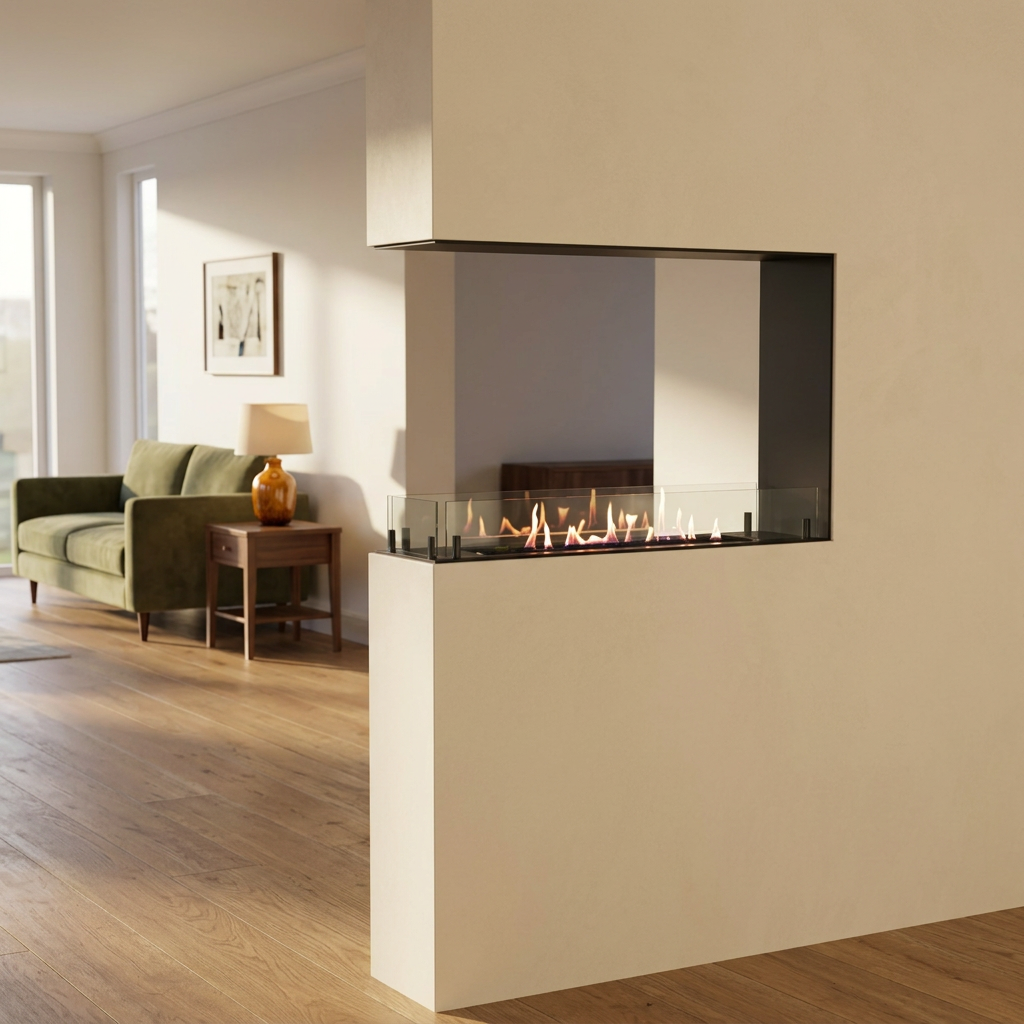 Foco Room Divider 800 Slim Bioethanol Fireplace with Three Sided Flames