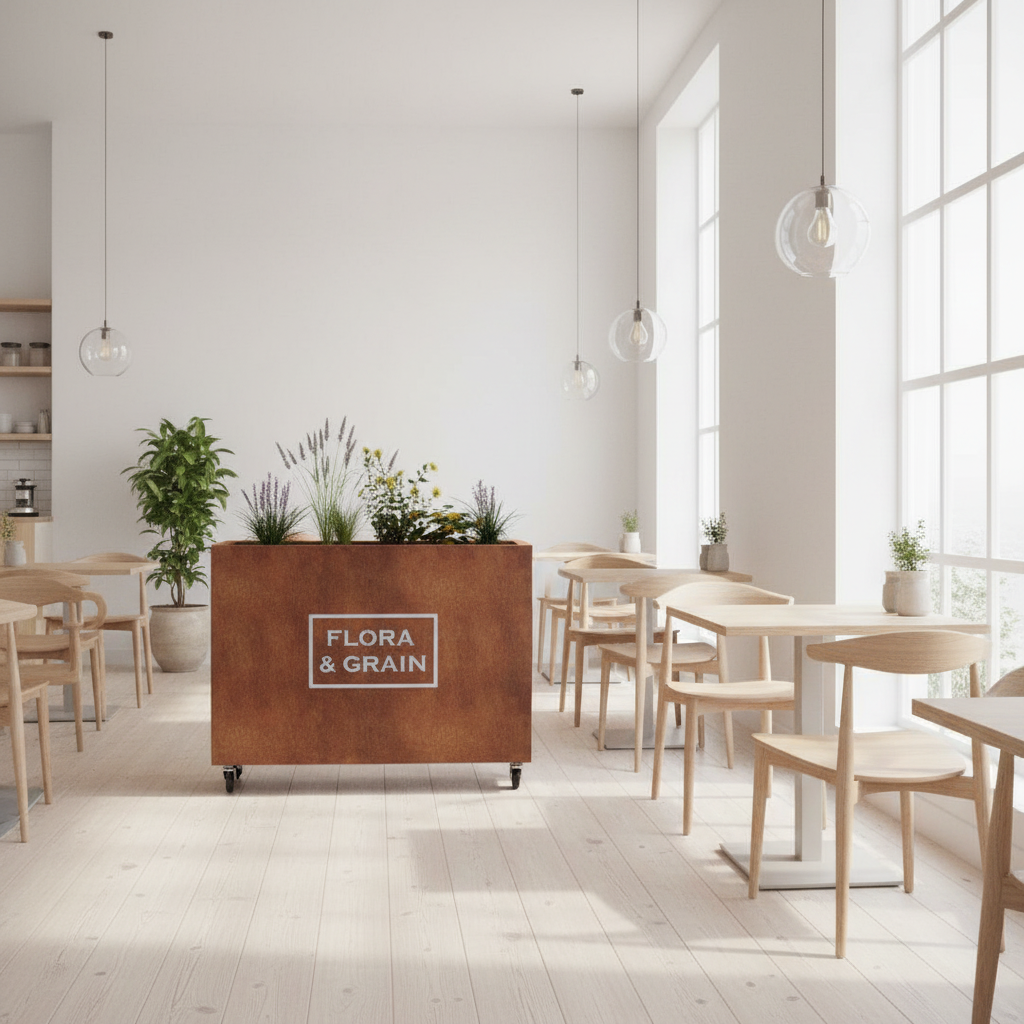 Custom Branded Corten Steel Café Barrier Planter 