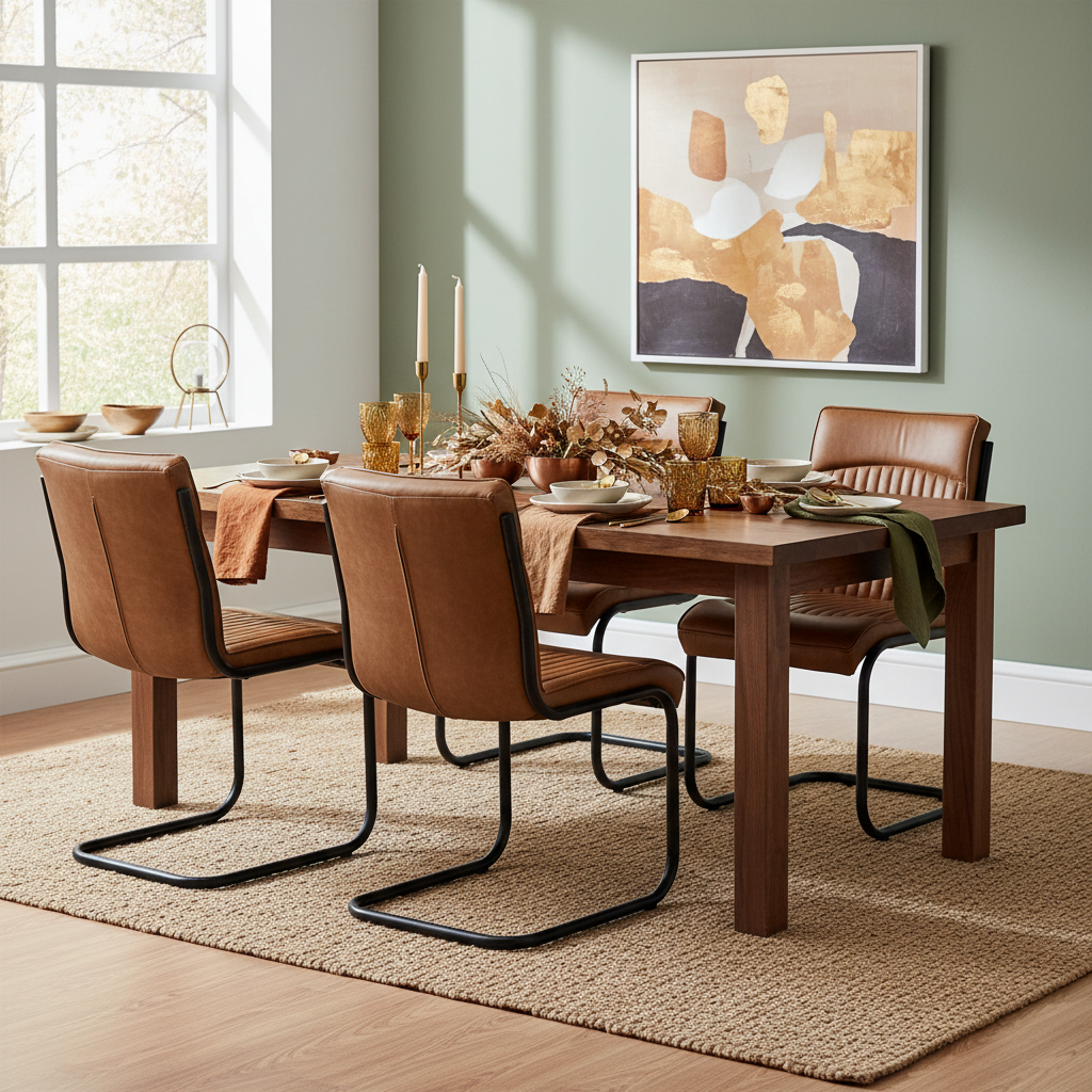 Billy Leather Dining Chair | Caramel Brown Leather & Metal Frame