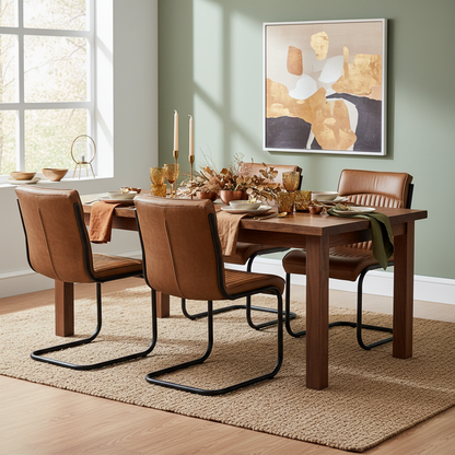 Billy Leather Dining Chair | Caramel Brown Leather & Metal Frame