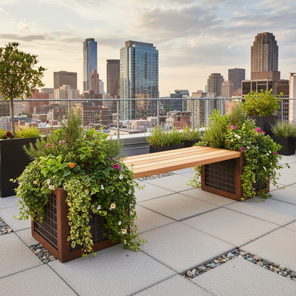 Steel & Timber Gabion Bench Planter for Home & Commercial Use