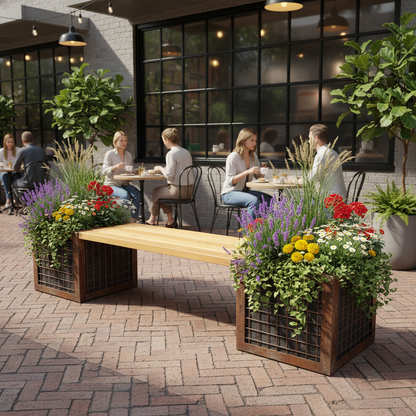 Steel & Timber Gabion Bench Planter for Home & Commercial Use