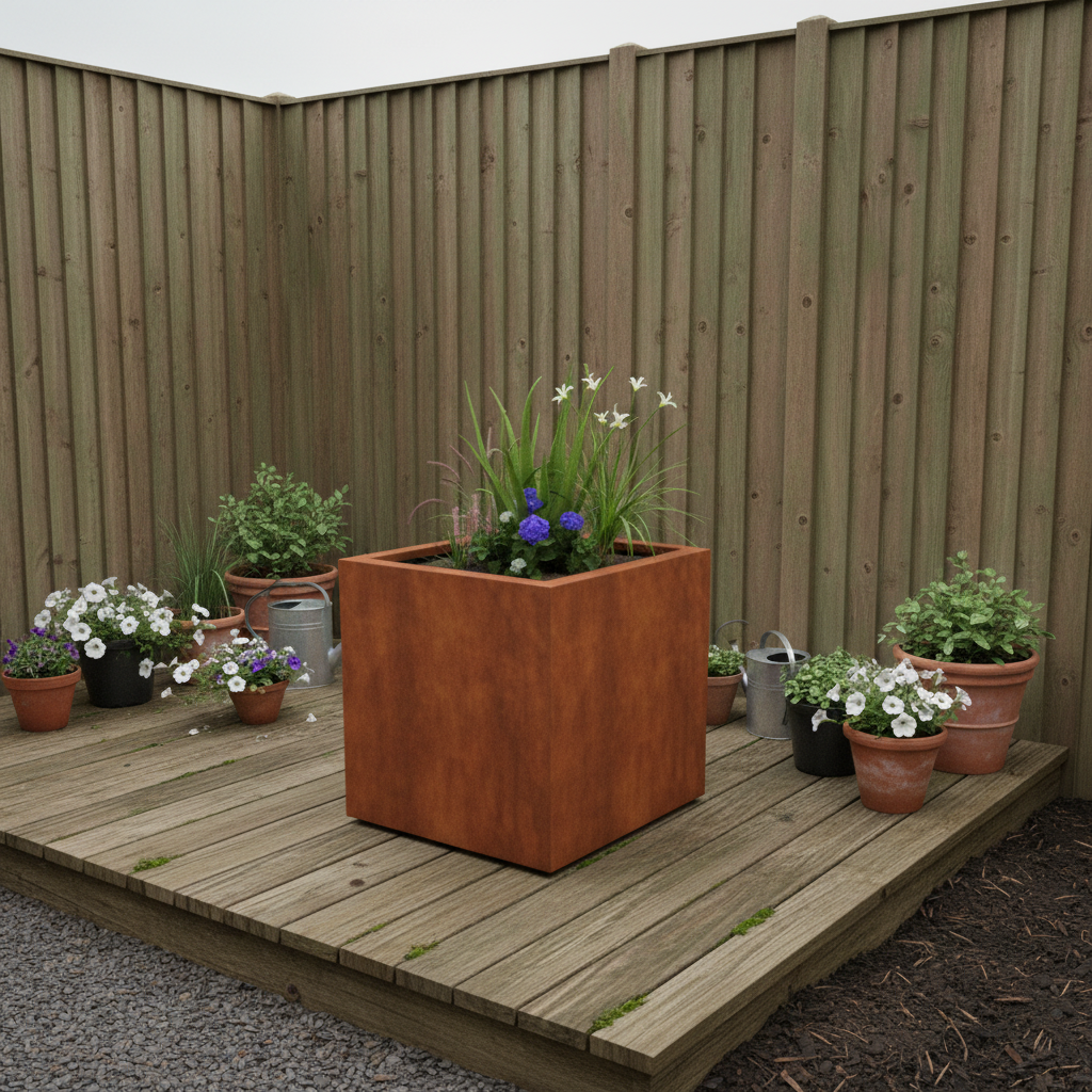 Arden Corten Steel Cube Planter