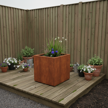 Arden Corten Steel Cube Planter