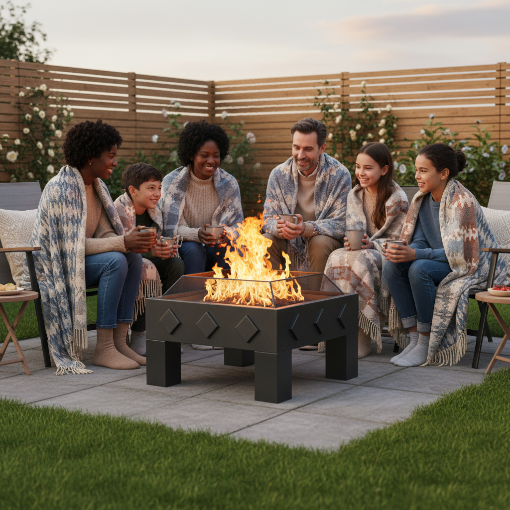 Gentle burning fire with family