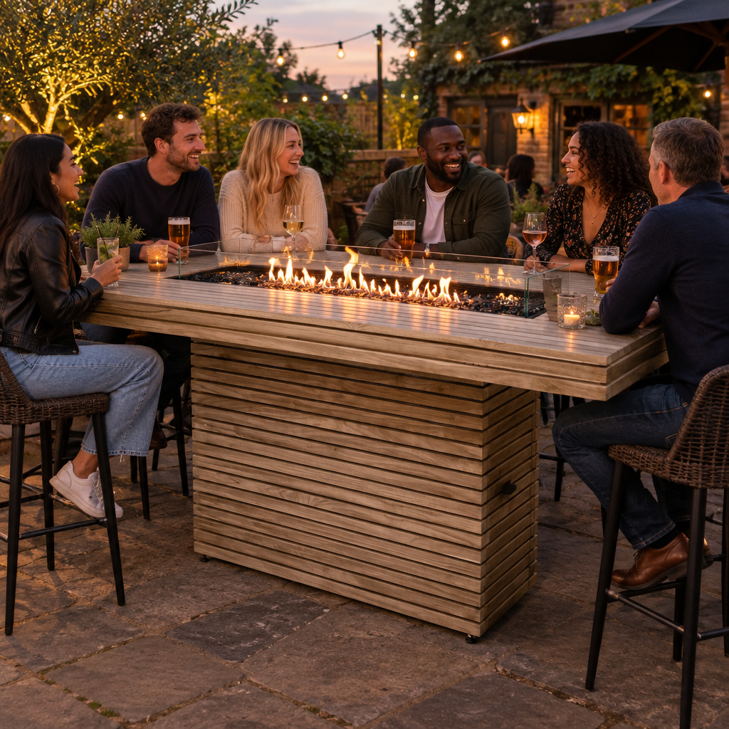 EcoSmart Gin 90 Bar Fire Pit Table with Smokeless Flame | Bioethanol Flame & Gas Burner Options