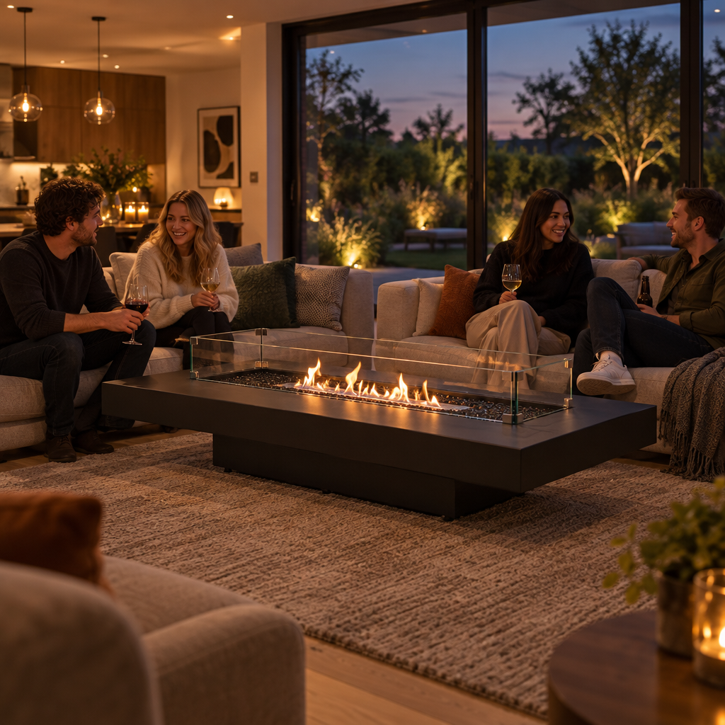 EcoSmart Fire Gin 90 Low Fire Table with Smokeless Bioethanol Flame & Gas Burner Options