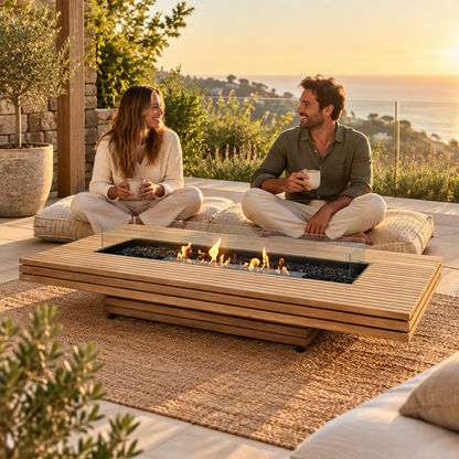 EcoSmart Fire Gin 90 Low Fire Table with Smokeless Bioethanol Flame & Gas Burner Options