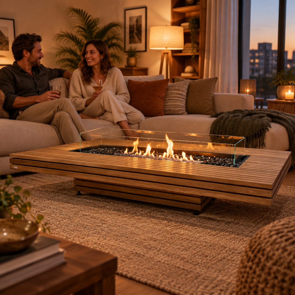 EcoSmart Fire Gin 90 Low Fire Table with Smokeless Bioethanol Flame & Gas Burner Options