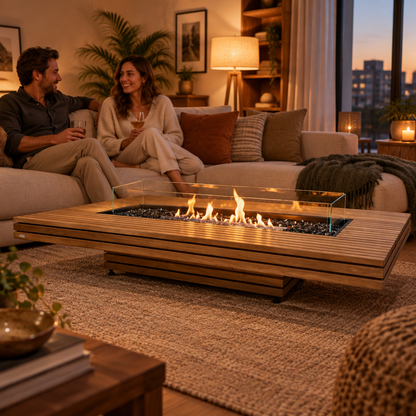 EcoSmart Fire Gin 90 Low Fire Table with Smokeless Bioethanol Flame & Gas Burner Options