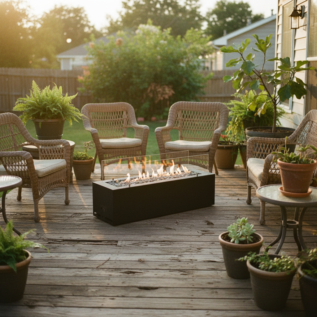 Planika Galio Black Manual Outdoor Gas Fireplace – Corten Steel