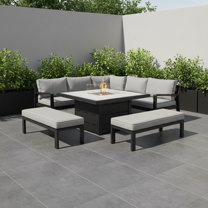 Hex Living Fireside Set in Graphite Black with Gas Fire Pit Table