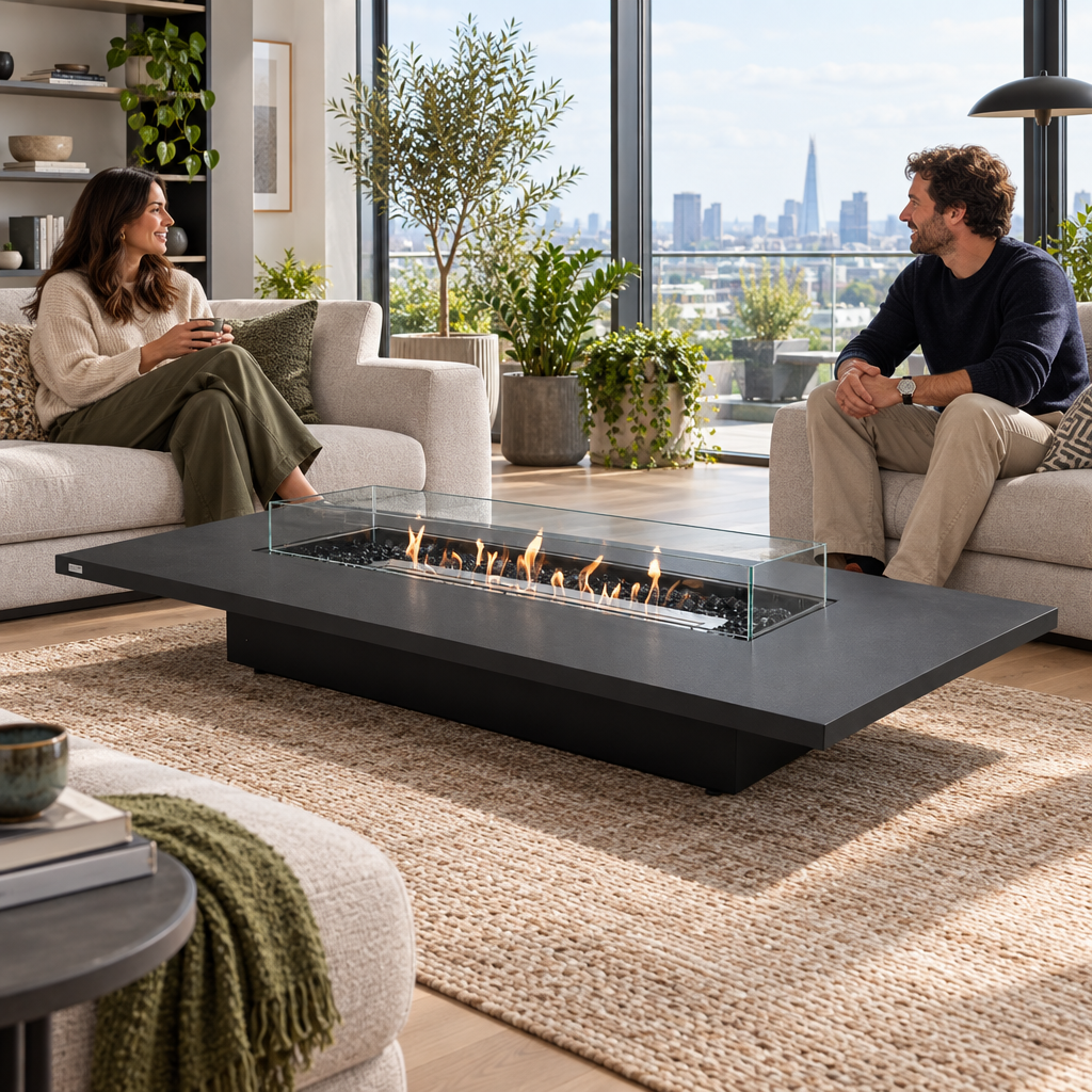 EcoSmart Daiquiri 70VL Fire Pit Table with Dual Function Design | Bioethanol Flame & Gas Burner Options