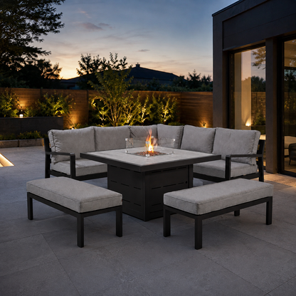 Hex Living Fireside Set in Graphite Black with Gas Fire Pit Table