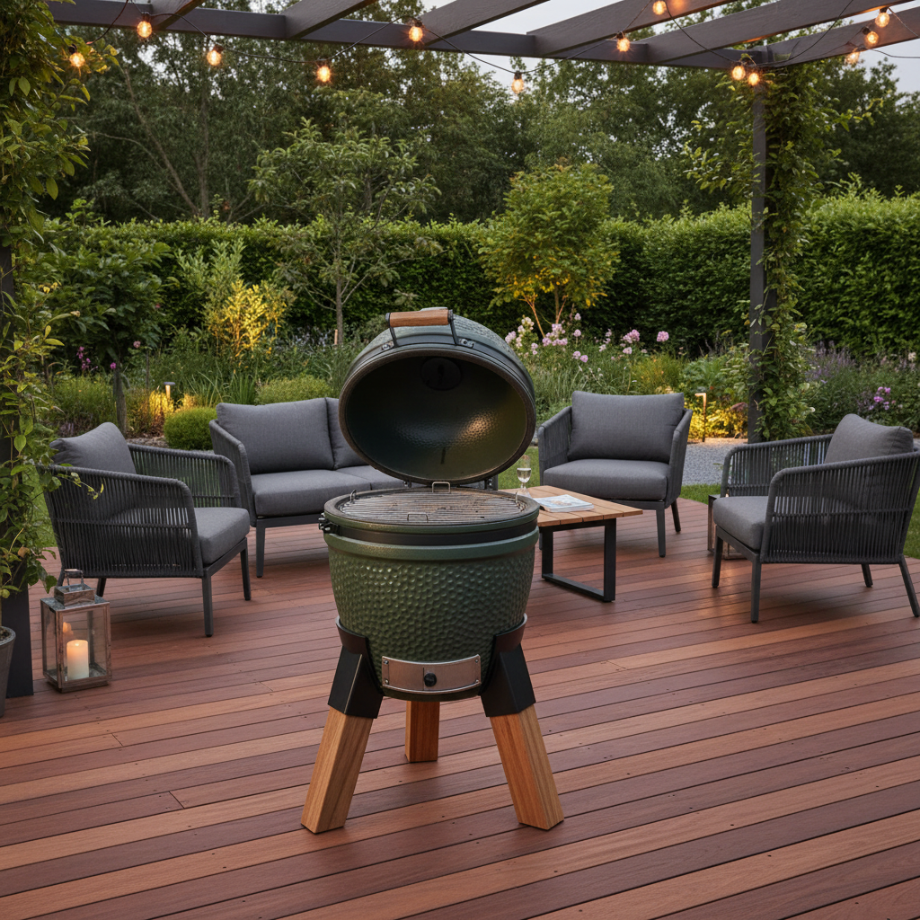 Moddern Kamado Olive Green Grill – Aluminium Base with Hardwood Legs