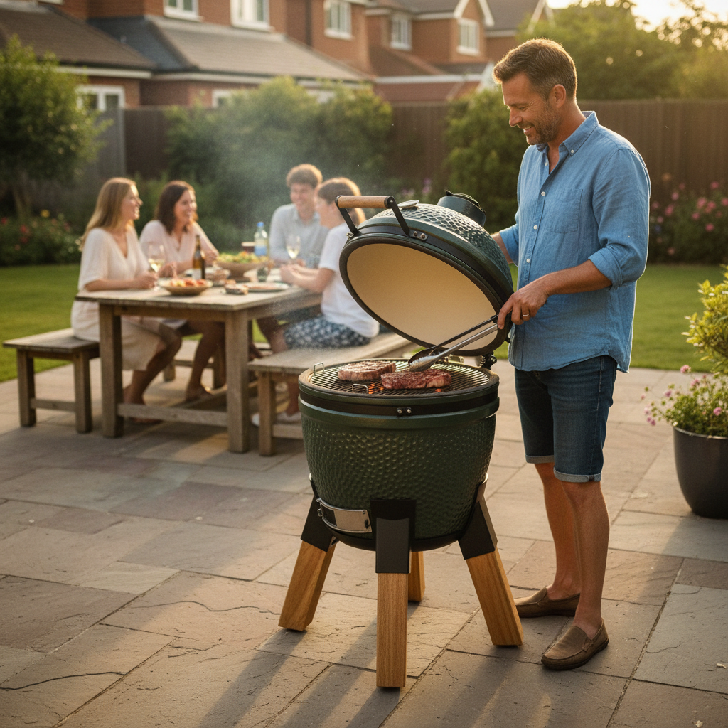 Moddern Kamado Olive Green Grill – Aluminium Base with Hardwood Legs