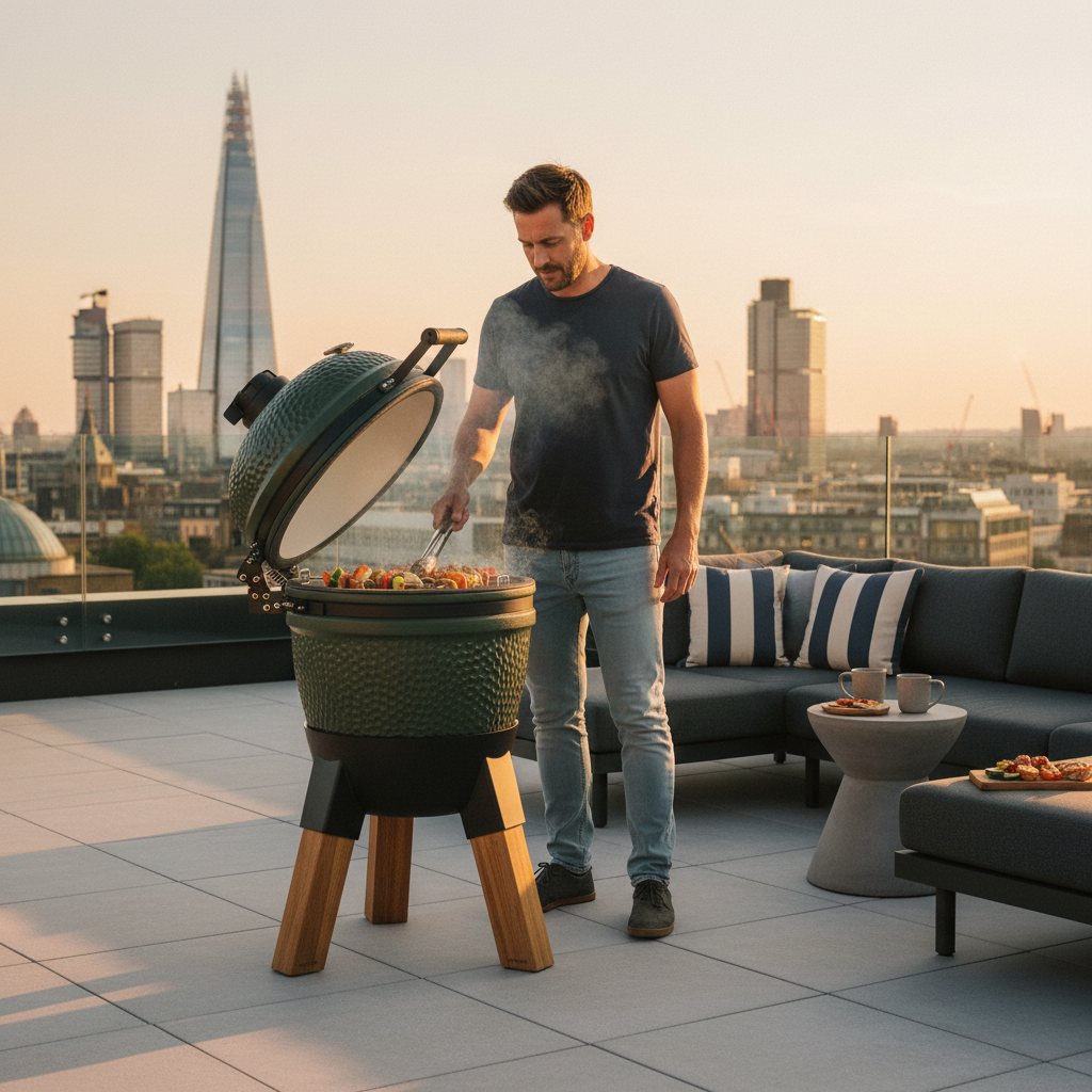 Moddern Kamado Olive Green Grill – Aluminium Base with Hardwood Legs