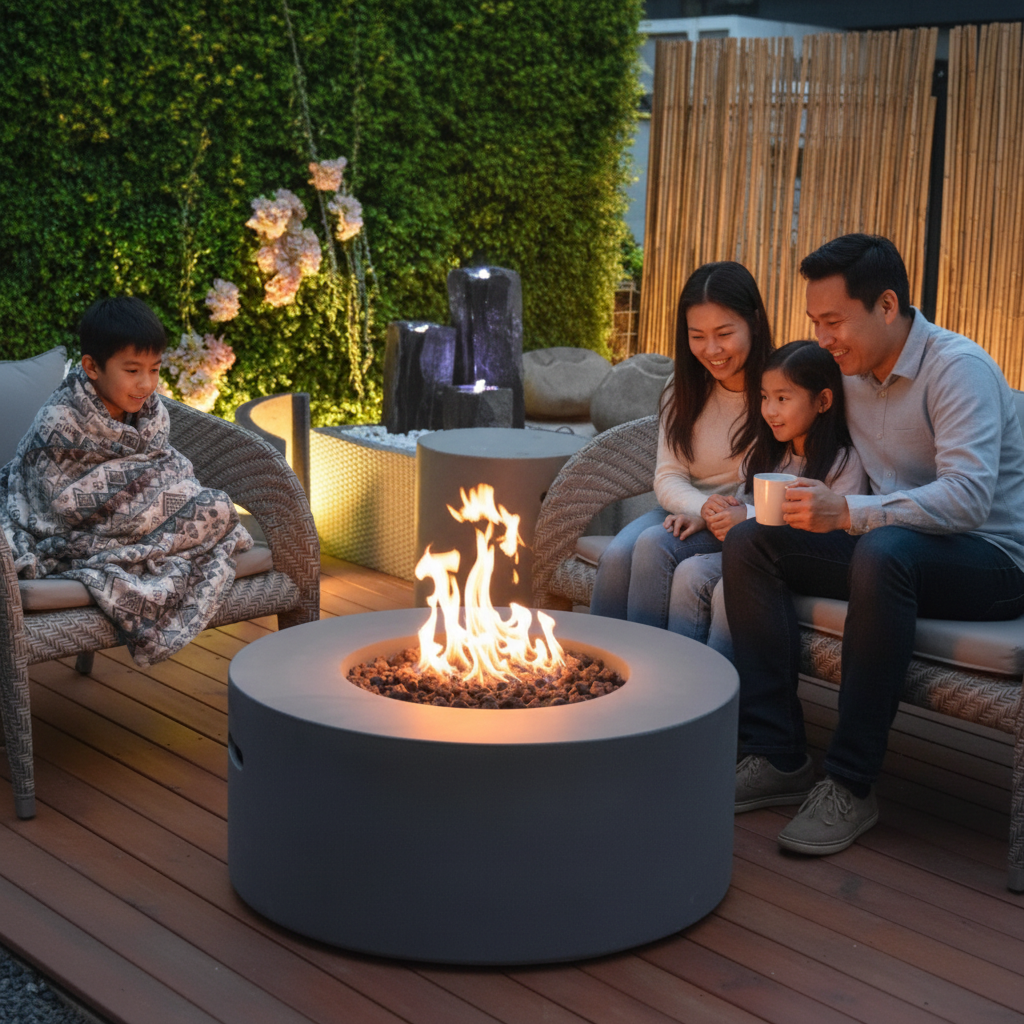 Elementi, Tramore Fire Table, Glass Fibre, Concrete Outdoor, 50,000 BTU
