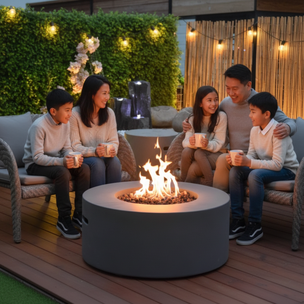 Elementi, Tramore Fire Table, Glass Fibre, Concrete Outdoor, 50,000 BTU