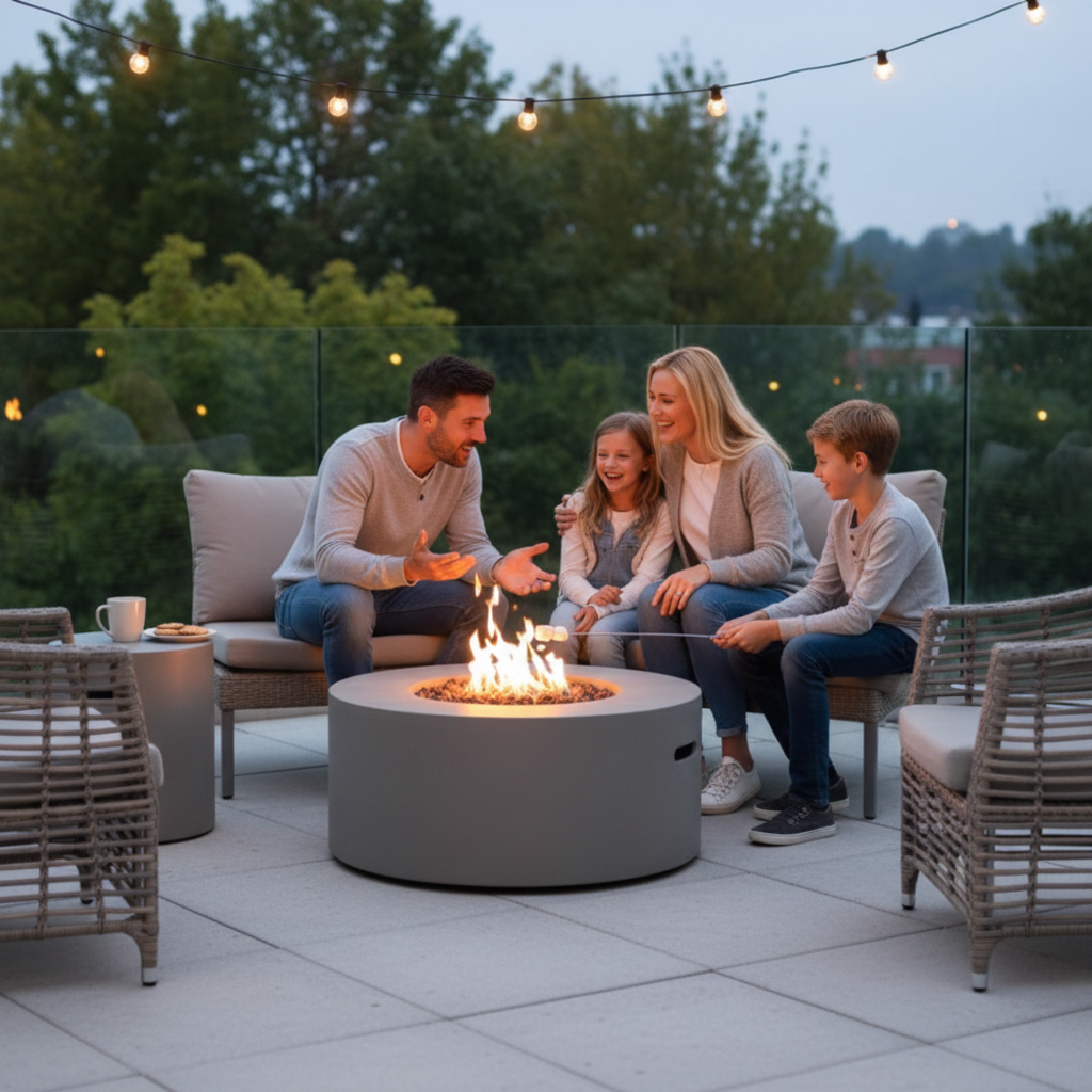 Elementi, Tramore Fire Table, Glass Fibre, Concrete Outdoor, 50,000 BTU
