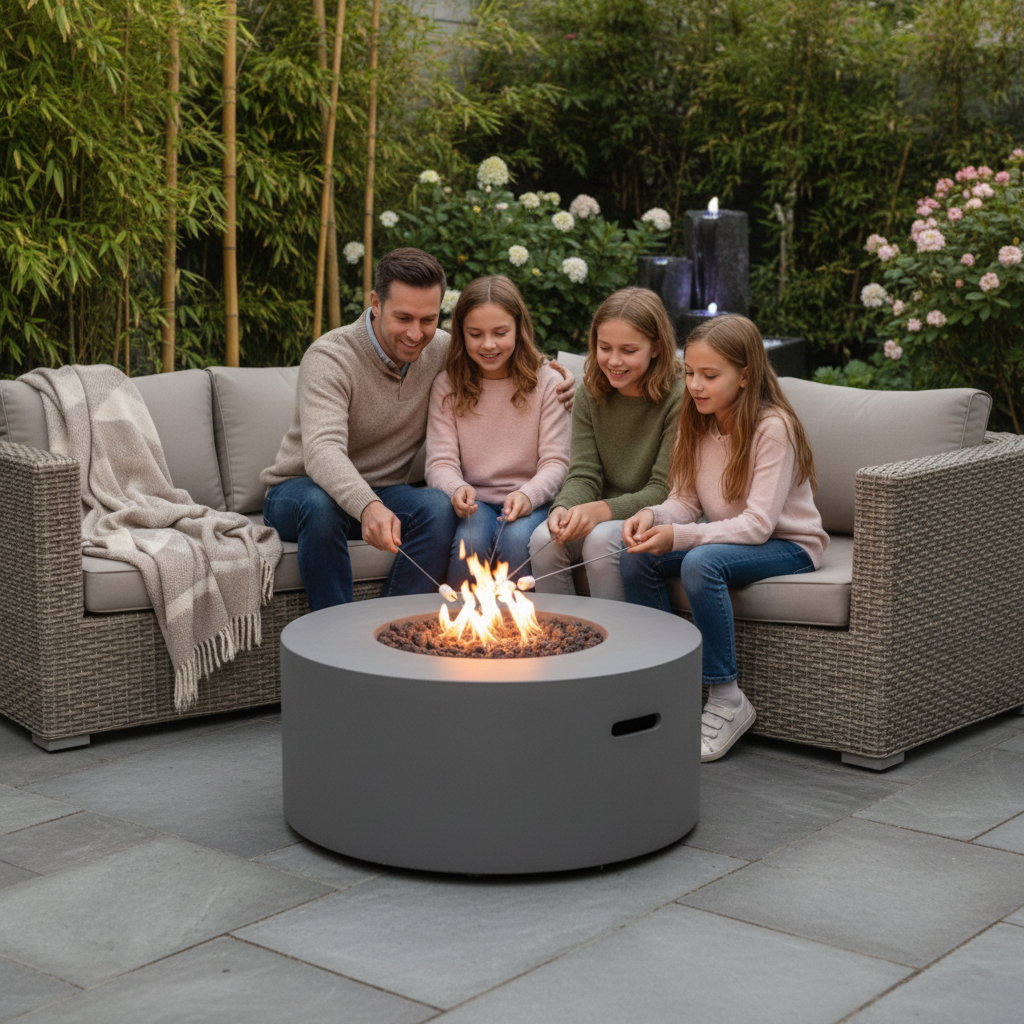 Elementi, Tramore Fire Table, Glass Fibre, Concrete Outdoor, 50,000 BTU