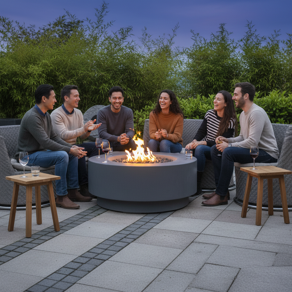 Elementi, Ross, Fire Table, Concrete Outdoor Round