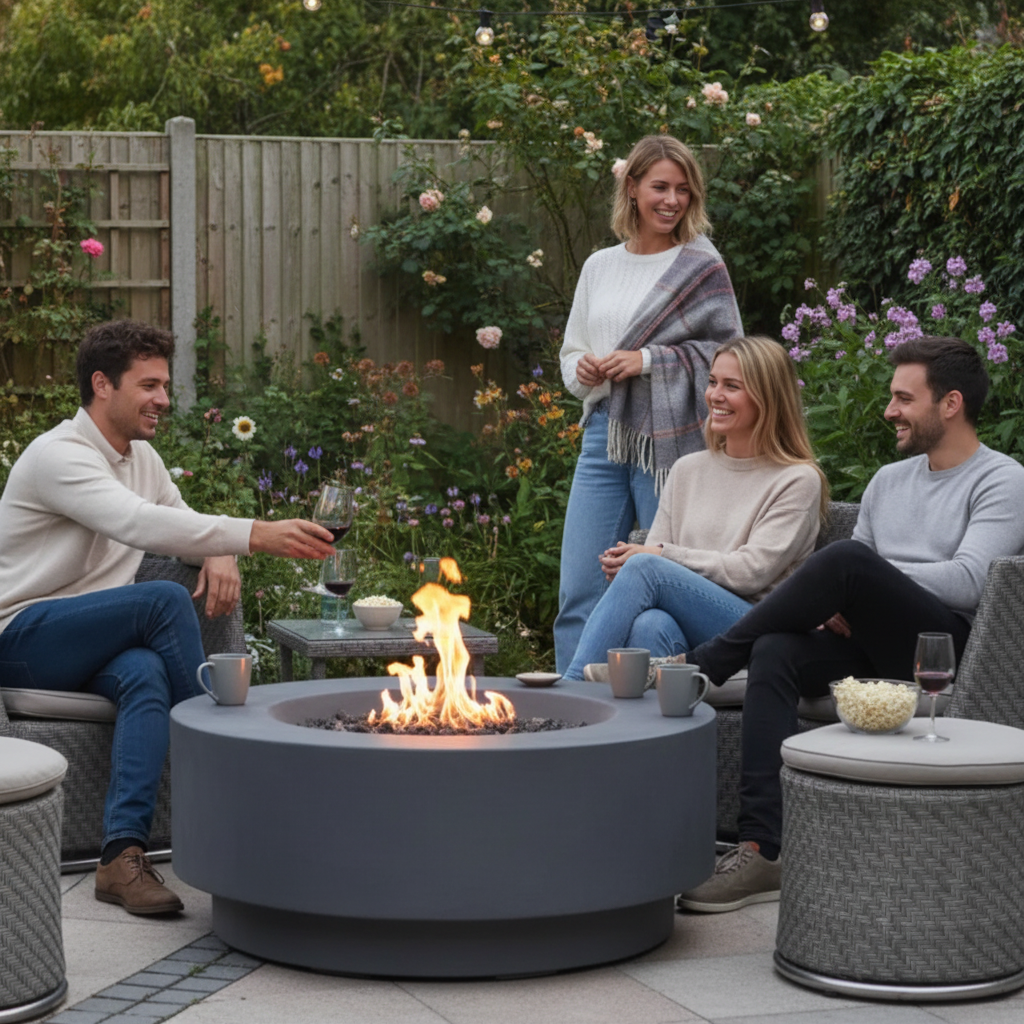 Elementi, Ross, Fire Table, Concrete Outdoor Round
