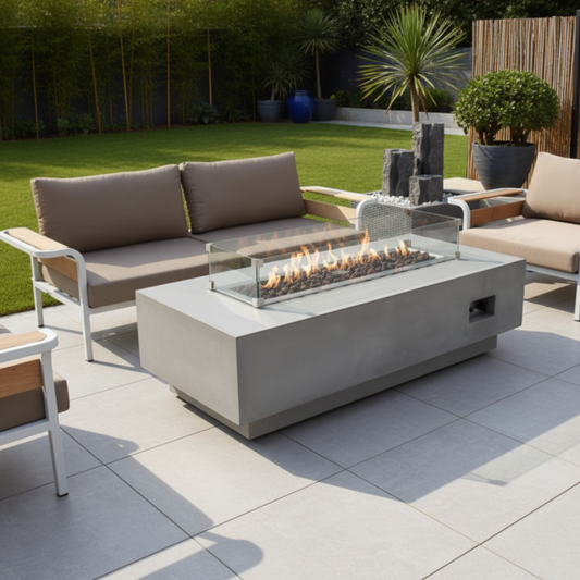 Elementi Granville Light Grey Fire Table | Modern Outdoor Gas Heater