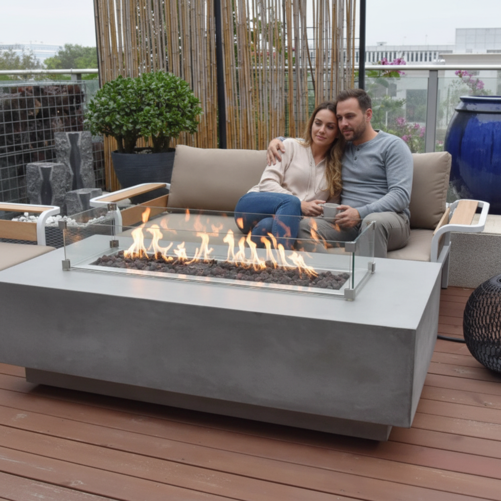 Elementi Granville Light Grey Fire Table | Modern Outdoor Gas Heater