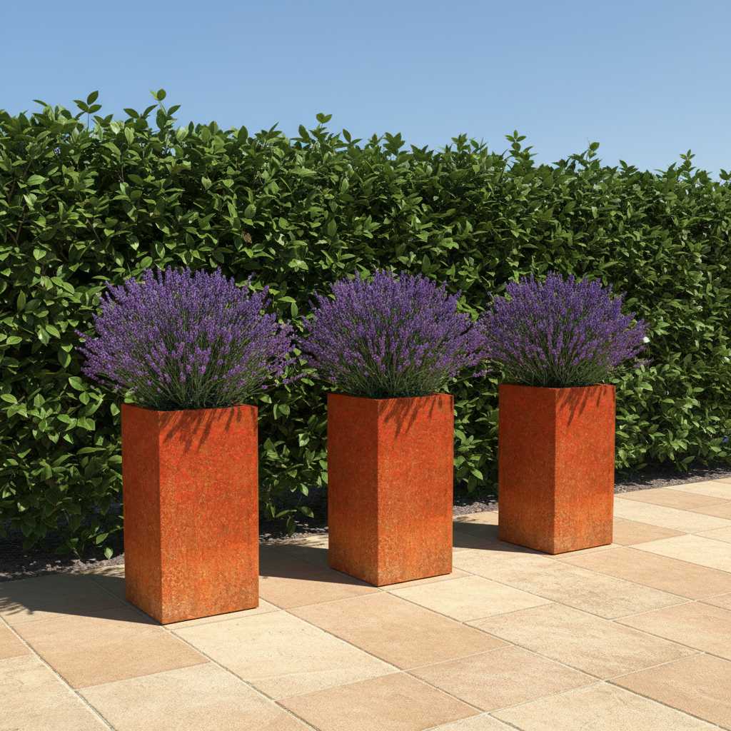 Tatton Column Planter Rustic Patina Steel Outdoor Garden Planter