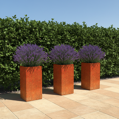 Tatton Column Planter Rustic Patina Steel Outdoor Garden Planter