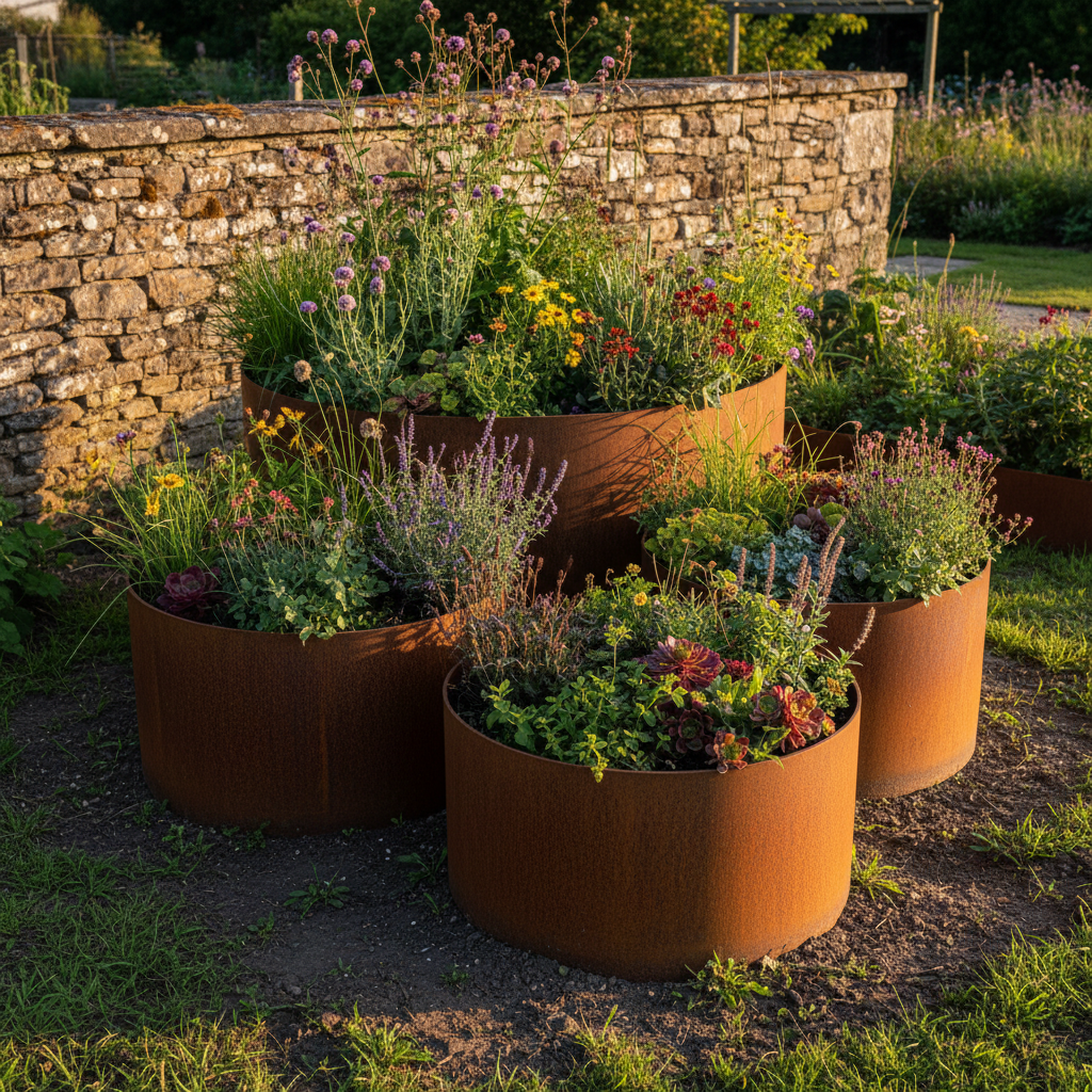 Hampton Bottomless Cylindrical Planter Rustic Patina Steel