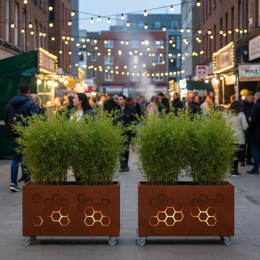 Café Planter Trough with 100mm Castors Rustic Corten Steel