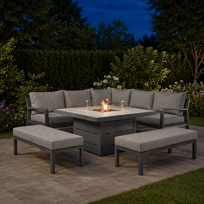 Hex Living Fireside Set in Anthracite Grey with Gas Fire Pit Table