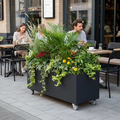 Café Trough Planter with Castors Mobile Steel Planter UK