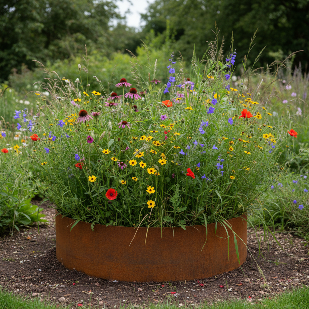 Hampton Corten Steel Bottomless Cylindrical Planter