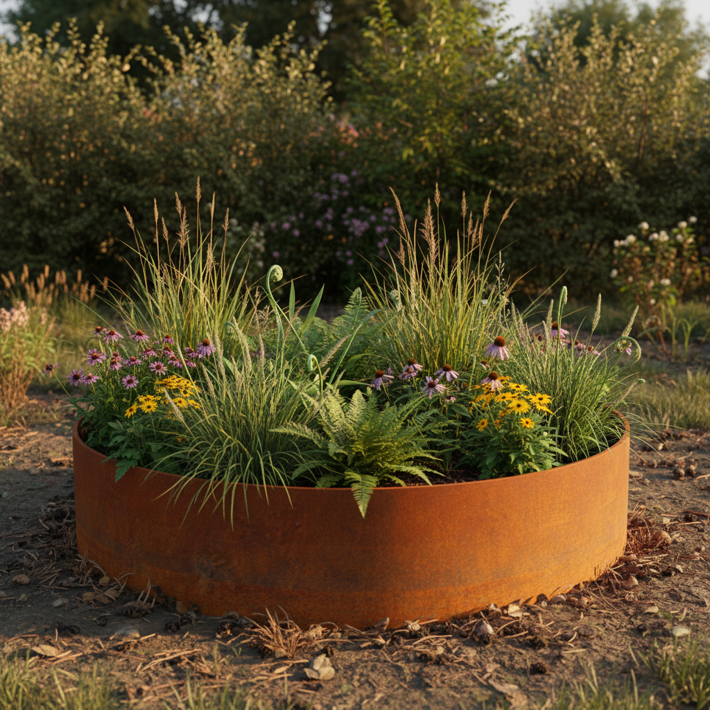 Hampton Corten Steel Bottomless Cylindrical Planter