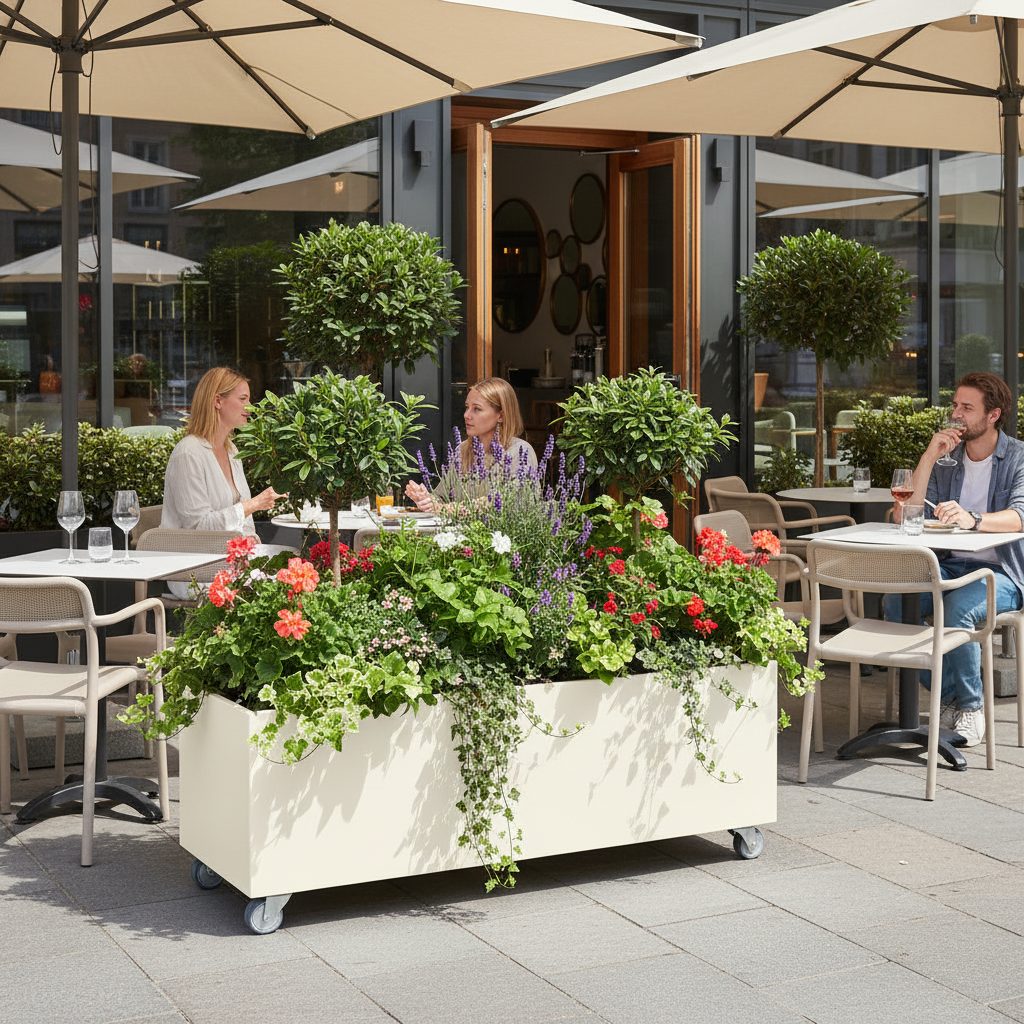 Café Trough Planter with Castors Mobile Steel Planter UK