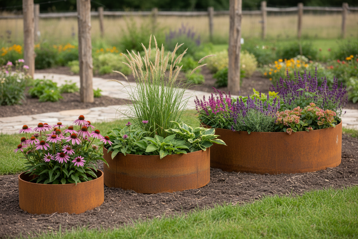 Hampton Corten Steel Bottomless Cylindrical Planter