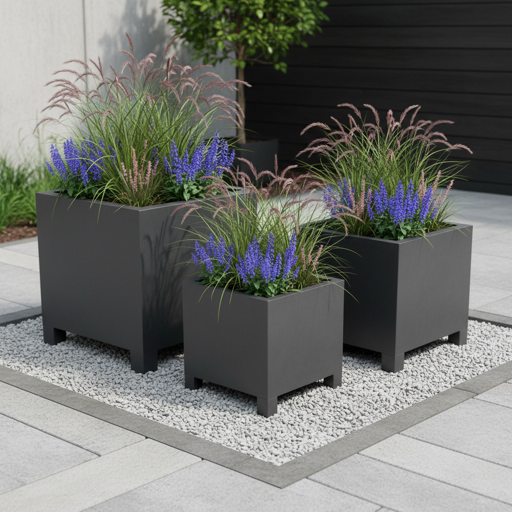 Arden Cube Planter with Feet Powder Coated Steel UK