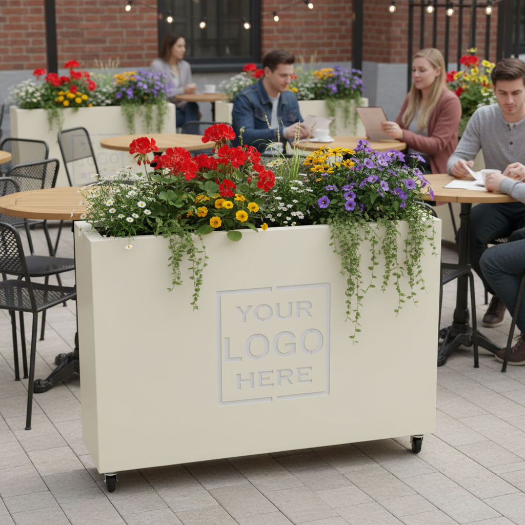 Custom Branded Café Barrier Planter Powder Coated Steel UK