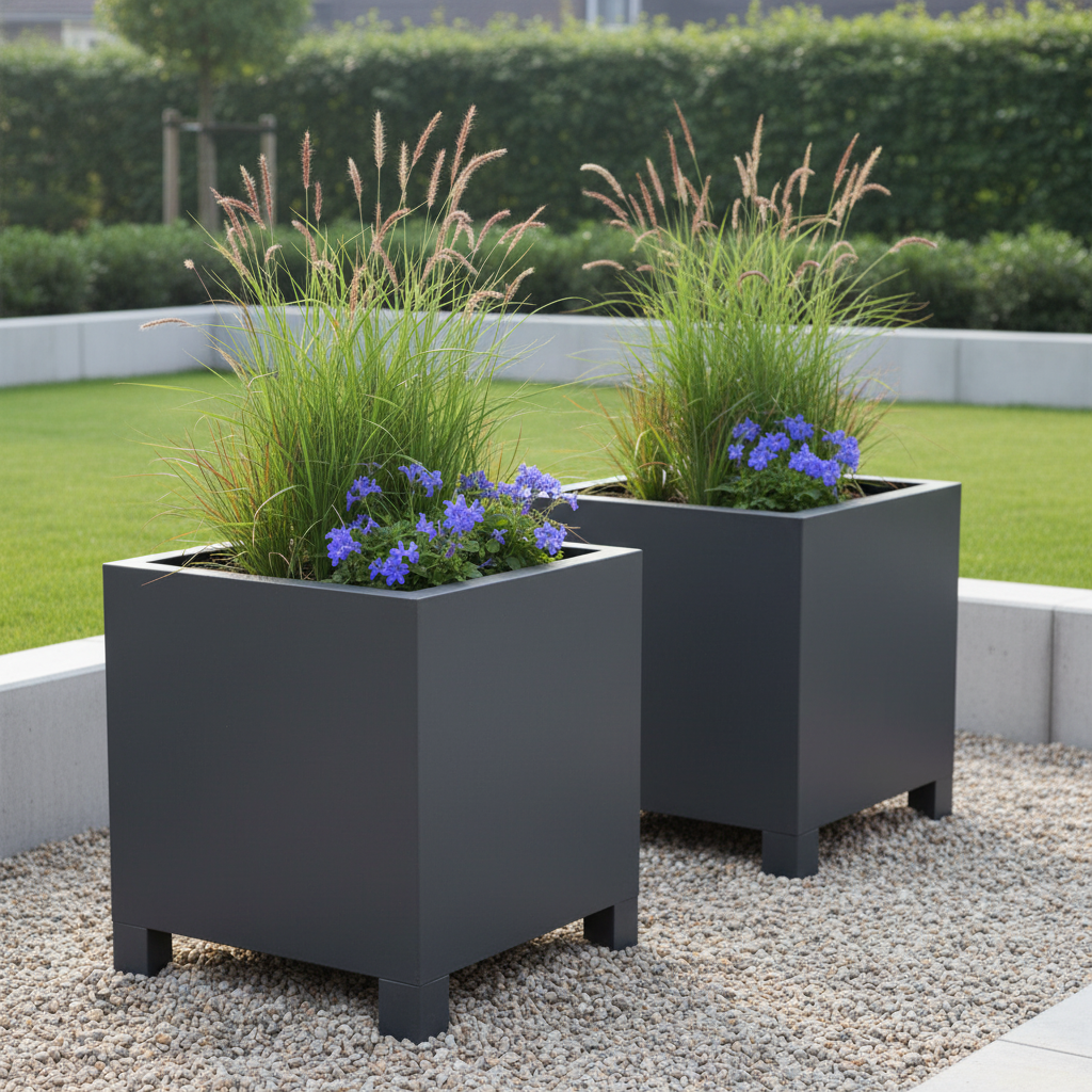 Arden Cube Planter with Feet Powder Coated Steel UK
